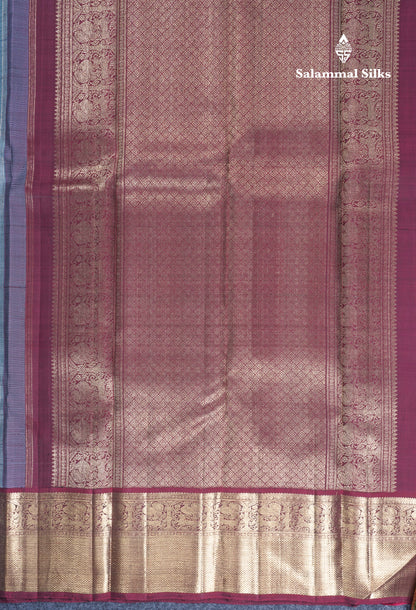 Grey Beautiful Pure Kanjivaram Silk Saree Pure Zari with Traditional Korvai Dark Maroon Border