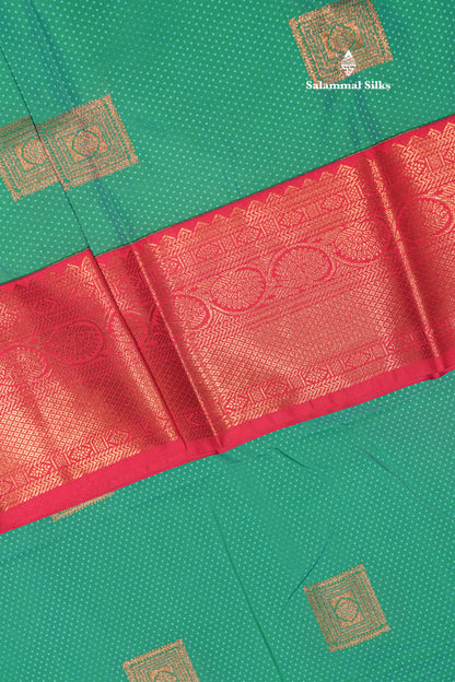 Sapphire Green Colour Semi Silk Saree With Pink Border