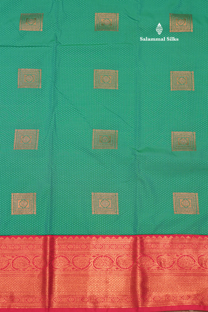 Sapphire Green Colour Semi Silk Saree With Pink Border