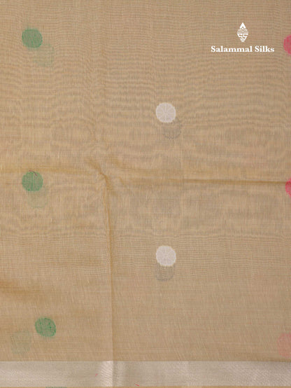 Beautiful Sapphire Green Thread Work Butta Muga Cotton Saree With Contrast Peacock Blue Blouse