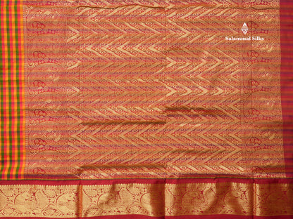 9.5 Yards Semi Silk Saree Multicolour Checks with Contrast Maroon Border