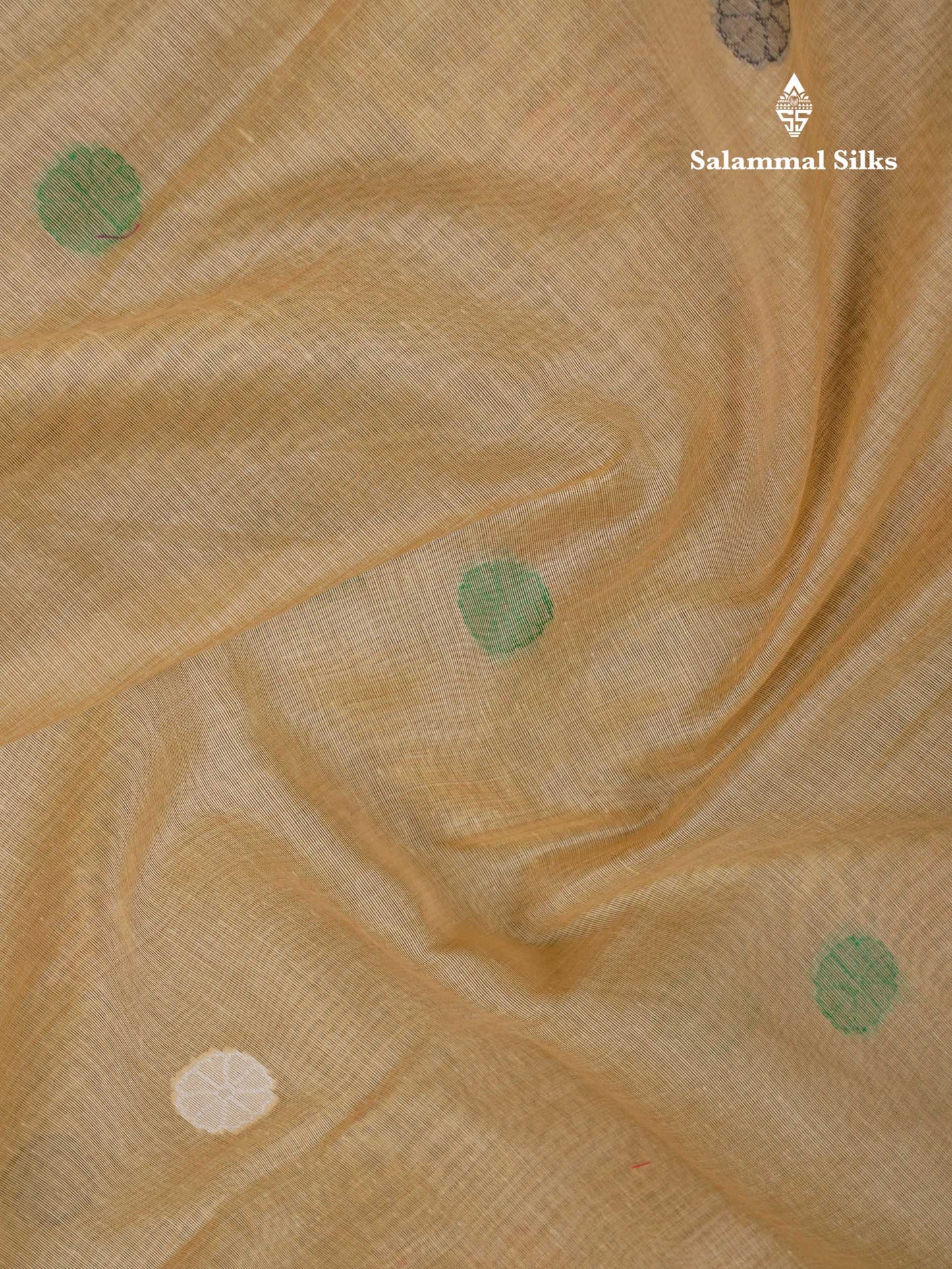 Beautiful Sapphire Green Thread Work Butta Muga Cotton Saree With Contrast Peacock Blue Blouse