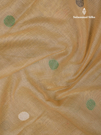 Beautiful Sapphire Green Thread Work Butta Muga Cotton Saree With Contrast Peacock Blue Blouse