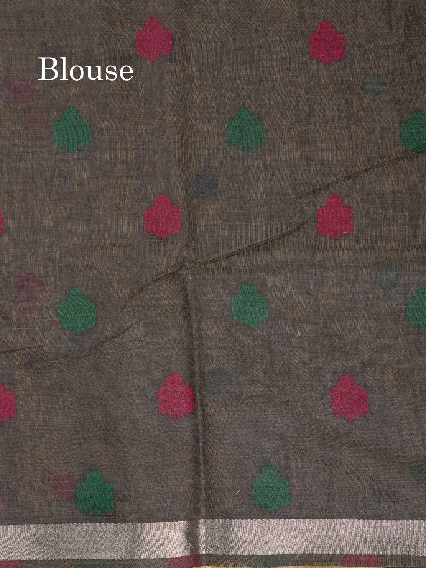 Beautiful Sapphire Green Thread Work Butta Muga Cotton Saree With Contrast Peacock Blue Blouse
