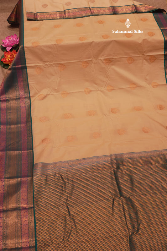 Sandal Colour Semi Silk Saree With Peacock Green Traditional Border