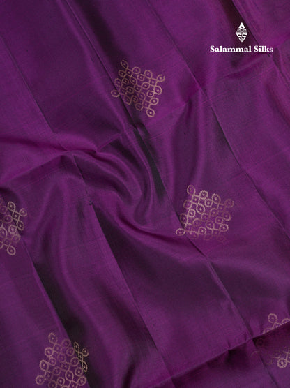 Beautiful Dark Purple Pure Kanjivaram Soft Silk Saree With Contrast Dark Peach Blouse