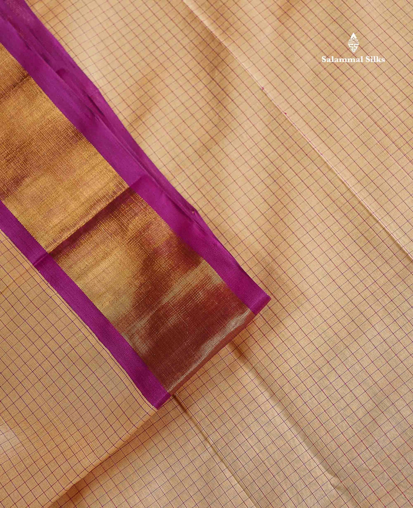 Pure Silk Cotton Saree -Sandal Colour Body Small Checks With Traditional Vadamalli Evening Morning Border