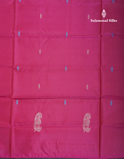Magenta Pink Thread work Buttas Banana Pinth Saree (Vaazhainaar Pattu) With Contrast Parrot Green Blouse