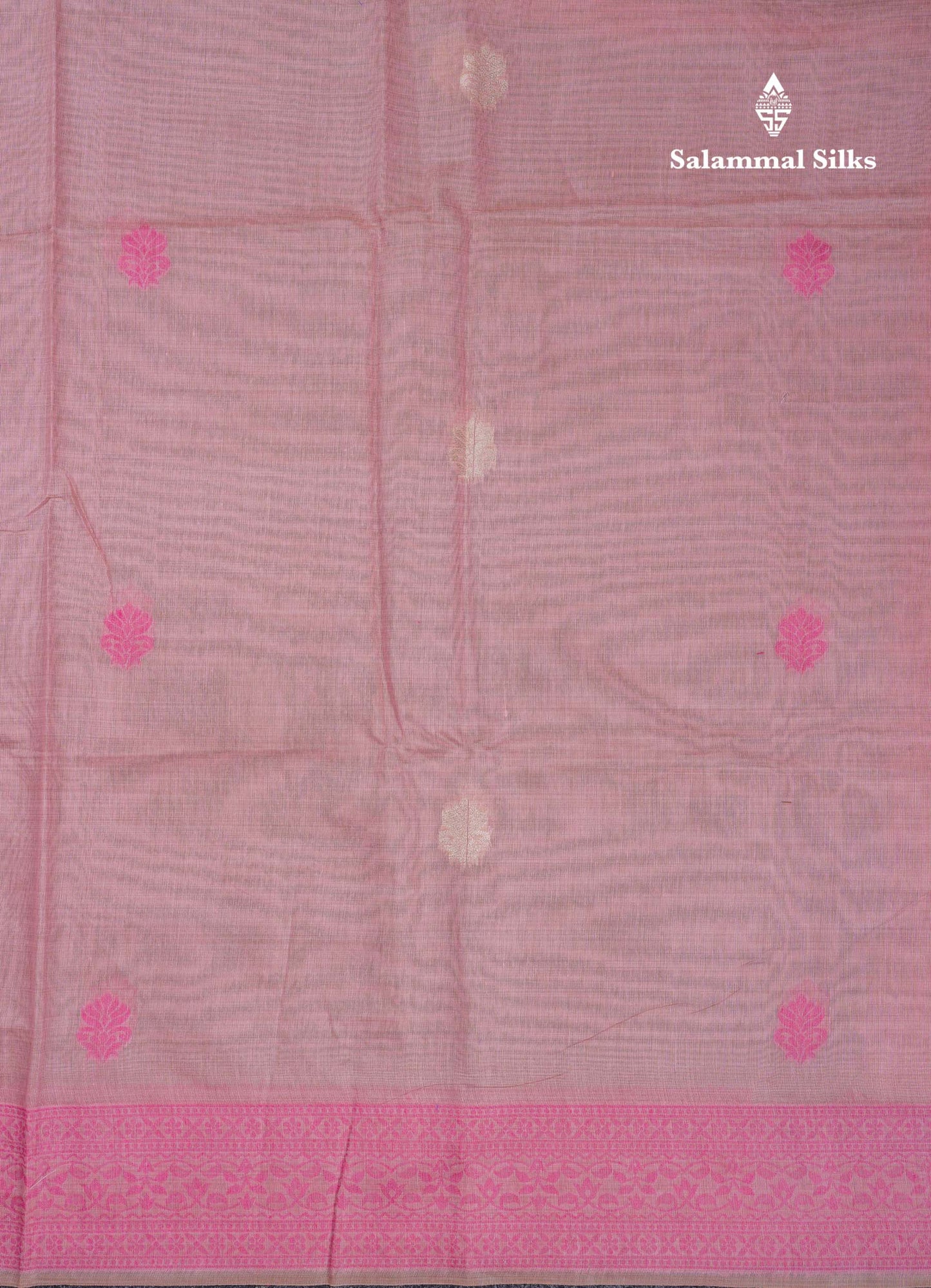 Beautiful Light Pink Thread Work Butta Muga Cotton Saree With Contrast Pink Blouse