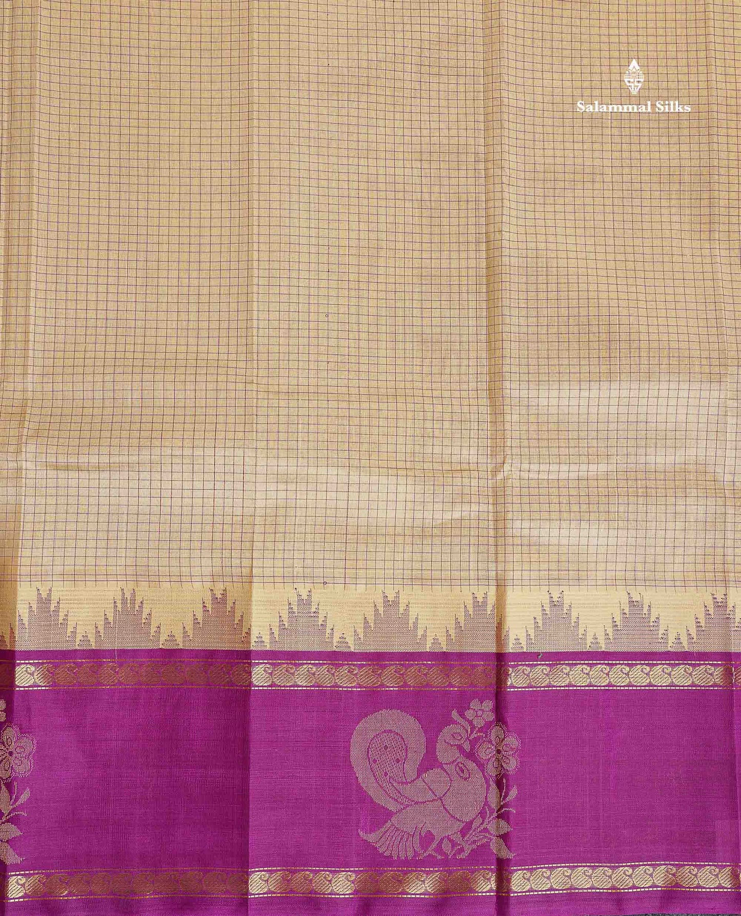 Pure Silk Cotton Saree -Sandal Colour Body Small Checks With Traditional Vadamalli Evening Morning Border