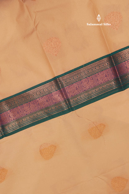 Sandal Colour Semi Silk Saree With Peacock Green Traditional Border