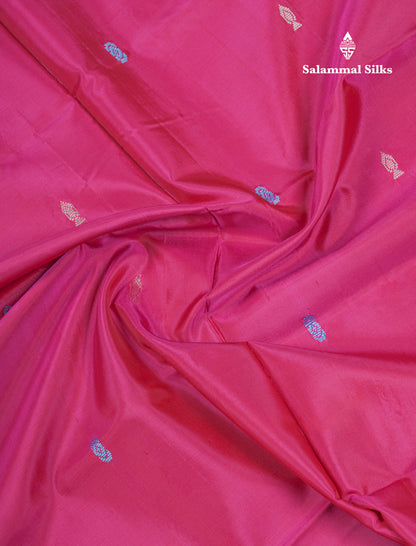 Magenta Pink Thread work Buttas Banana Pinth Saree (Vaazhainaar Pattu) With Contrast Parrot Green Blouse