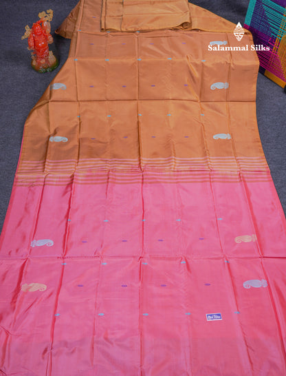 Brown Thread work Buttas Banana Pinth Saree (Vaazhainaar Pattu) With Contrast Pink Blouse