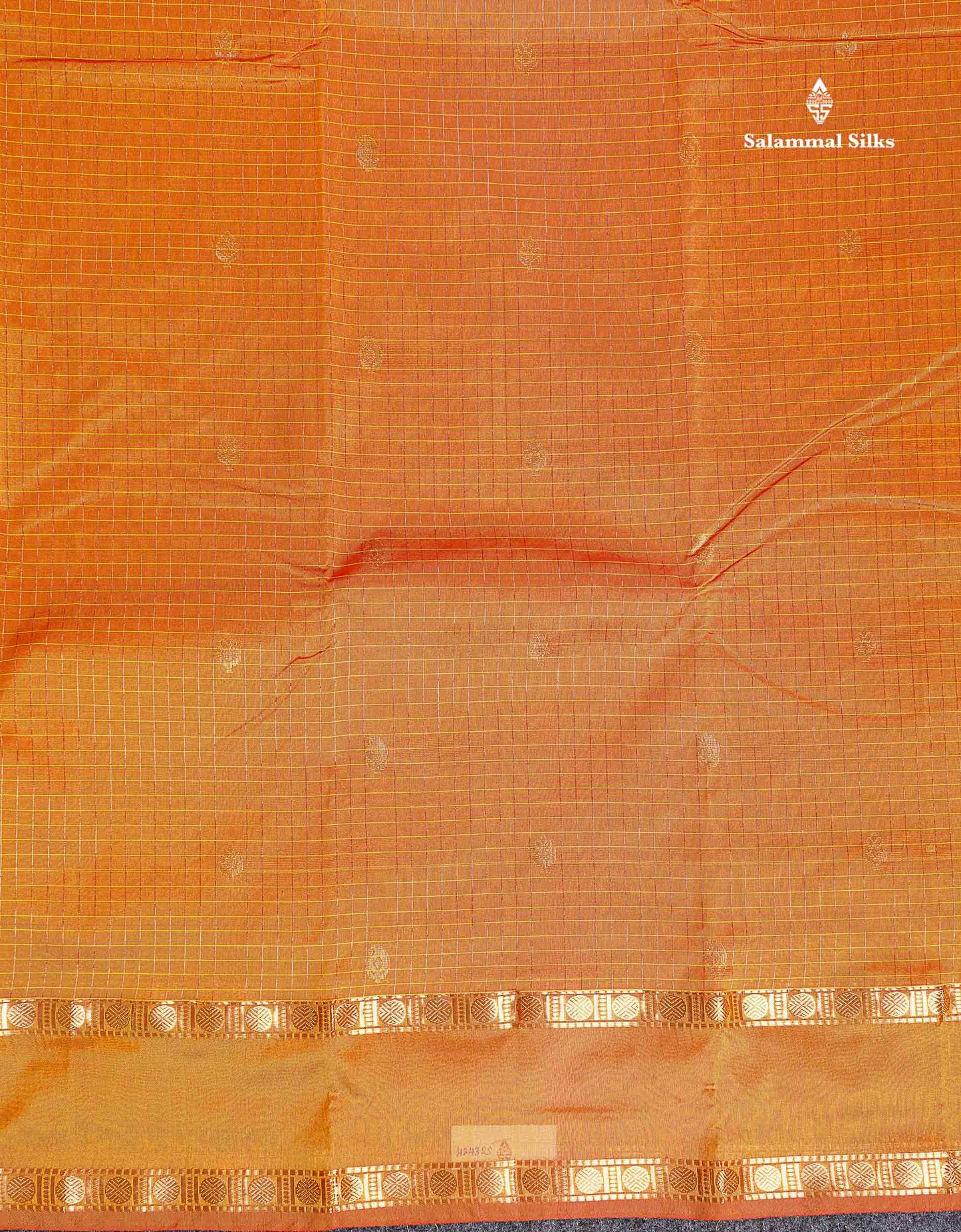 Semi Silk Saree - Orange Colour Body Zari Checks With Butta & Traditional Rettapet Border