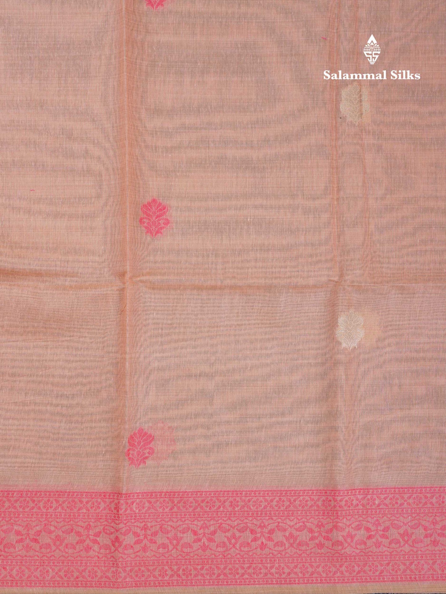 Beautiful Light Pink Thread Work Butta Muga Cotton Saree With Contrast Pink Blouse