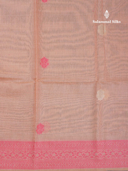 Beautiful Light Pink Thread Work Butta Muga Cotton Saree With Contrast Pink Blouse