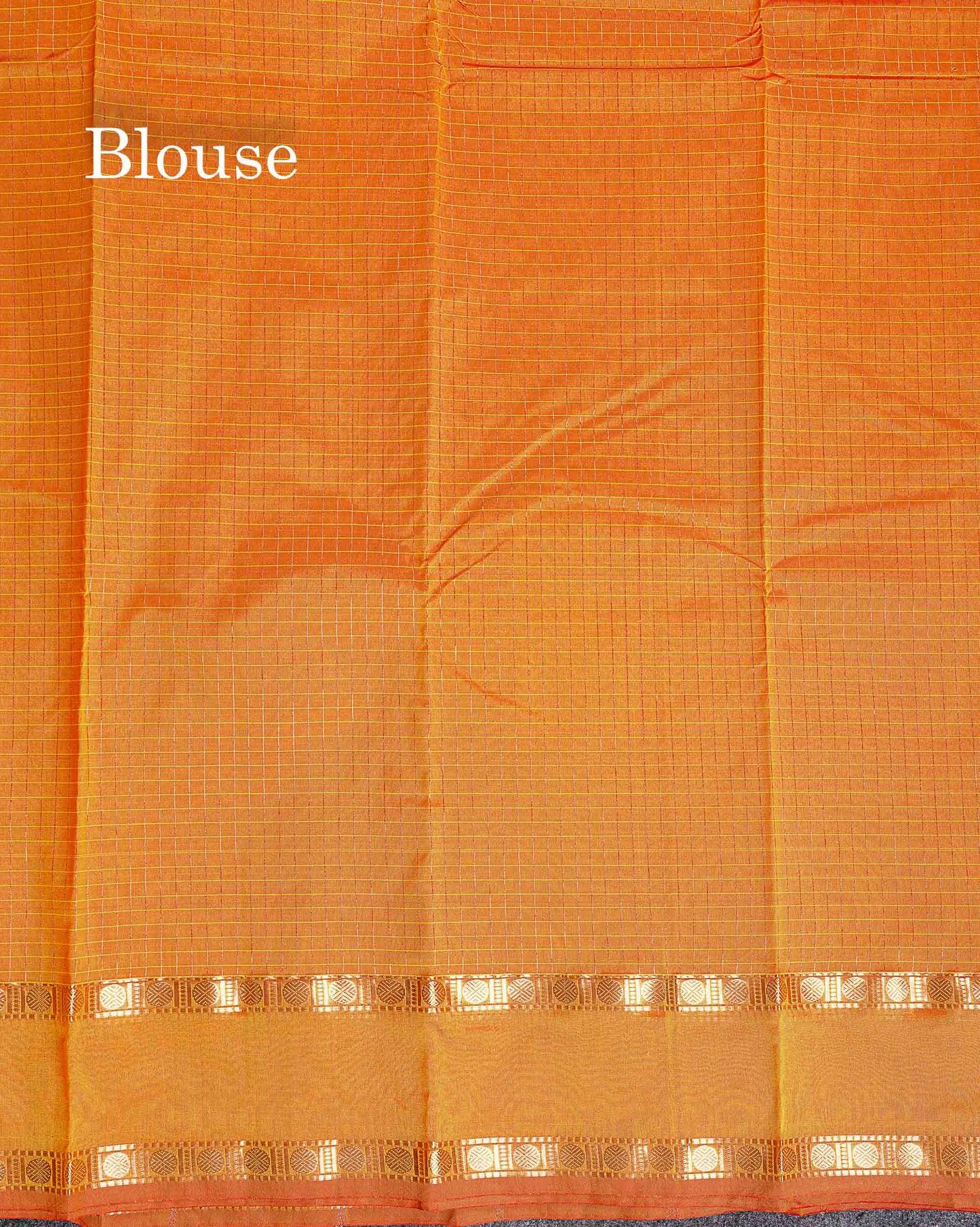 Semi Silk Saree - Orange Colour Body Zari Checks With Butta & Traditional Rettapet Border