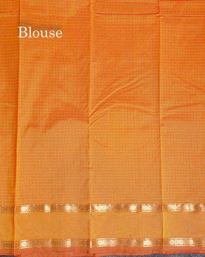 Semi Silk Saree - Orange Colour Body Zari Checks With Butta & Traditional Rettapet Border