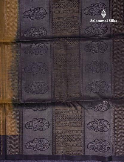Beautiful Olive Mustard Yellow PureMix Kanjivaram Soft Silk Saree With Contrast Light Black Fancy Border
