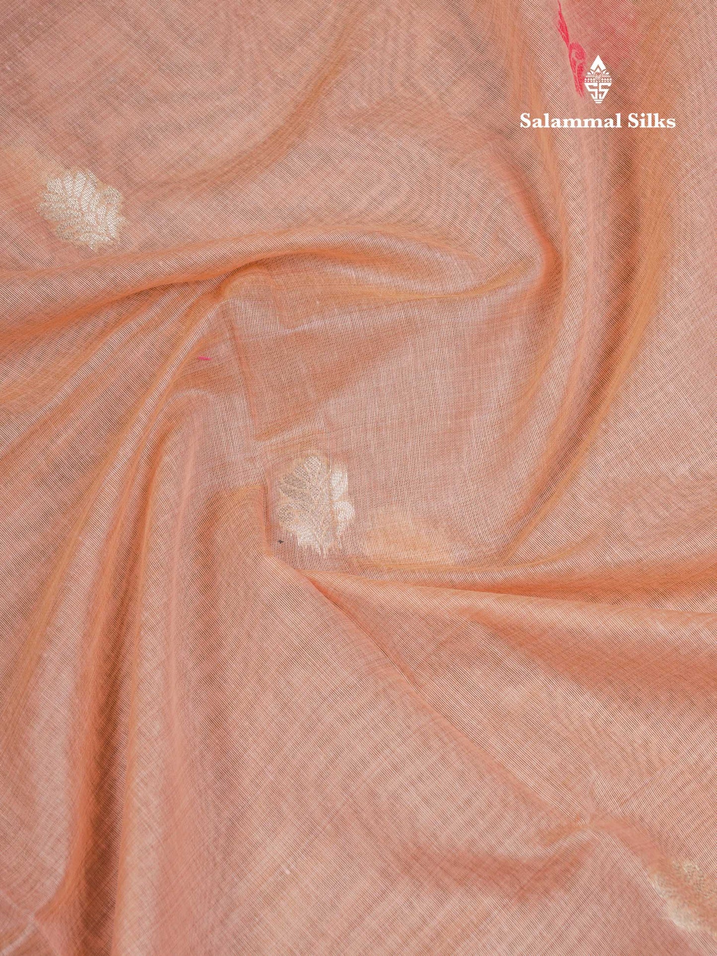Beautiful Light Pink Thread Work Butta Muga Cotton Saree With Contrast Pink Blouse