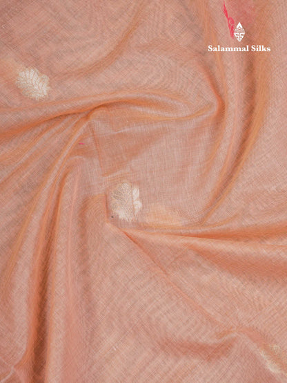 Beautiful Light Pink Thread Work Butta Muga Cotton Saree With Contrast Pink Blouse