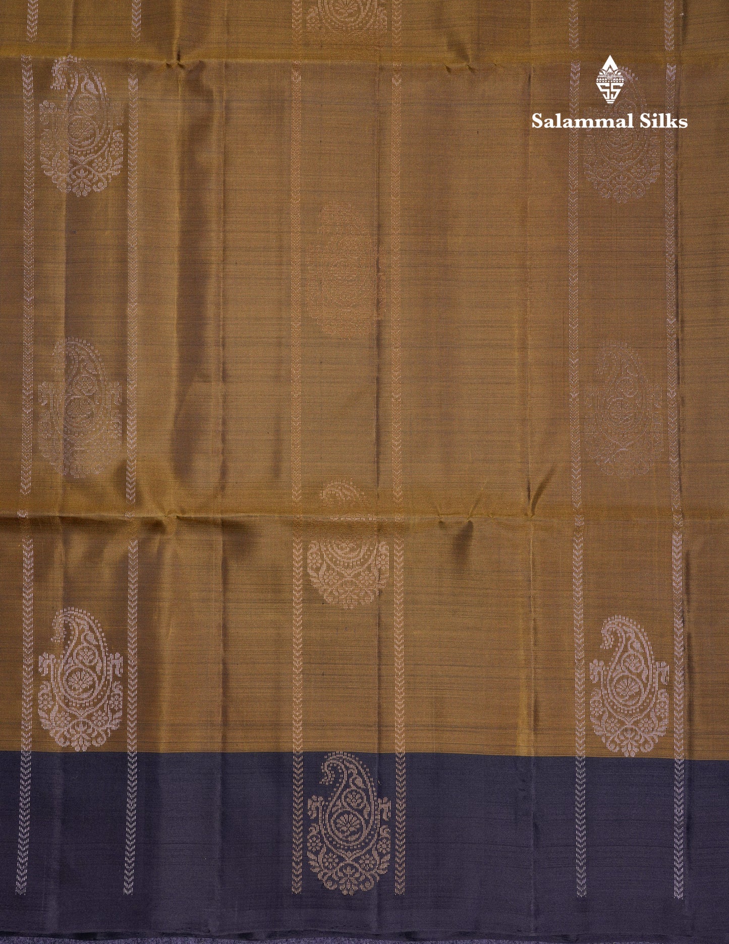 Beautiful Olive Mustard Yellow PureMix Kanjivaram Soft Silk Saree With Contrast Light Black Fancy Border