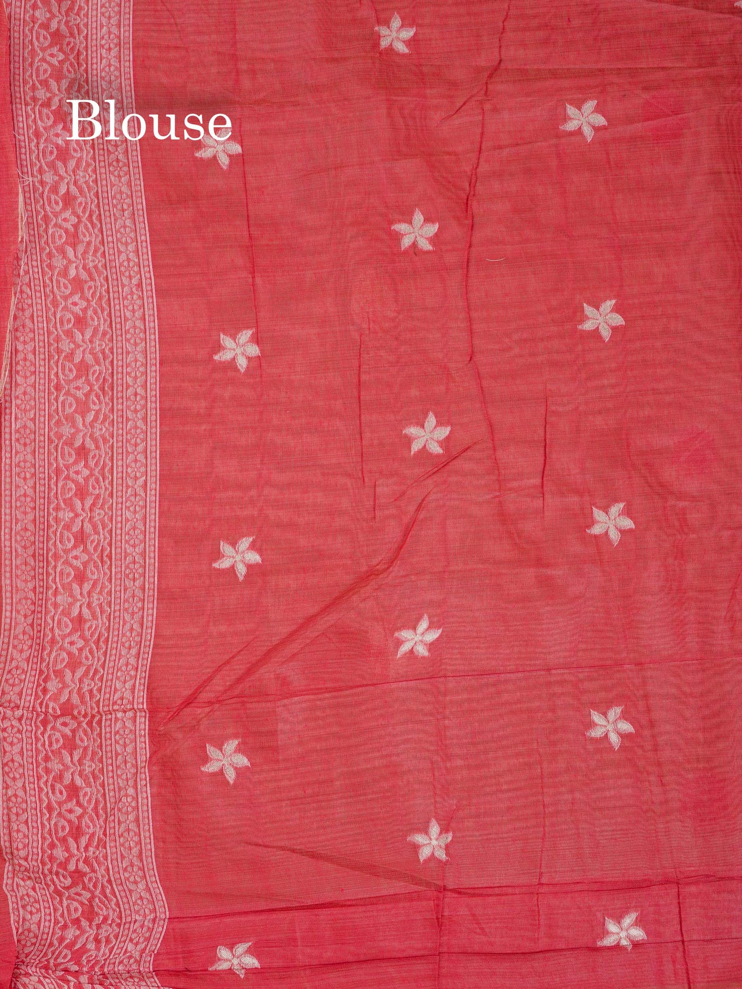 Beautiful Light Pink Thread Work Butta Muga Cotton Saree With Contrast Pink Blouse
