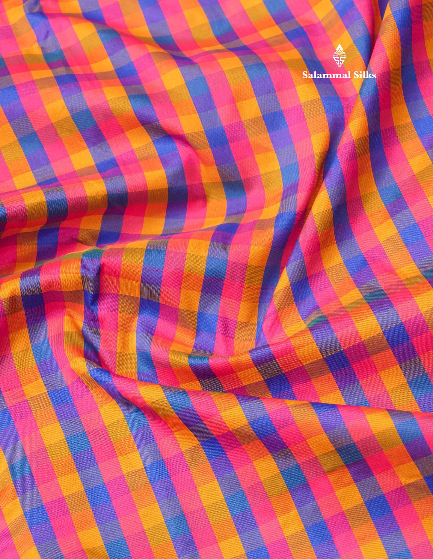 9.5 Yards Semi Silk Saree Multicolour Checks with Contrast Maroon Border