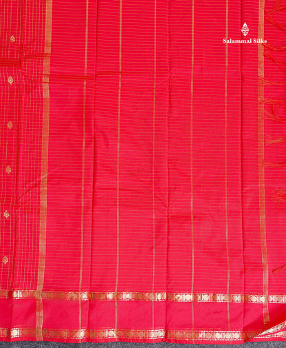 Semi Silk Saree - Orange Colour Body Zari Checks With Butta & Traditional Rettapet Border
