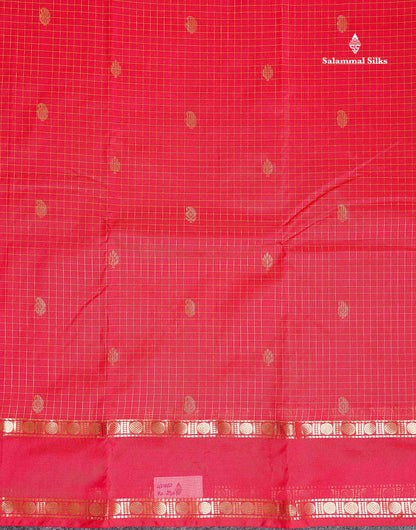 Semi Silk Saree - Orange Colour Body Zari Checks With Butta & Traditional Rettapet Border