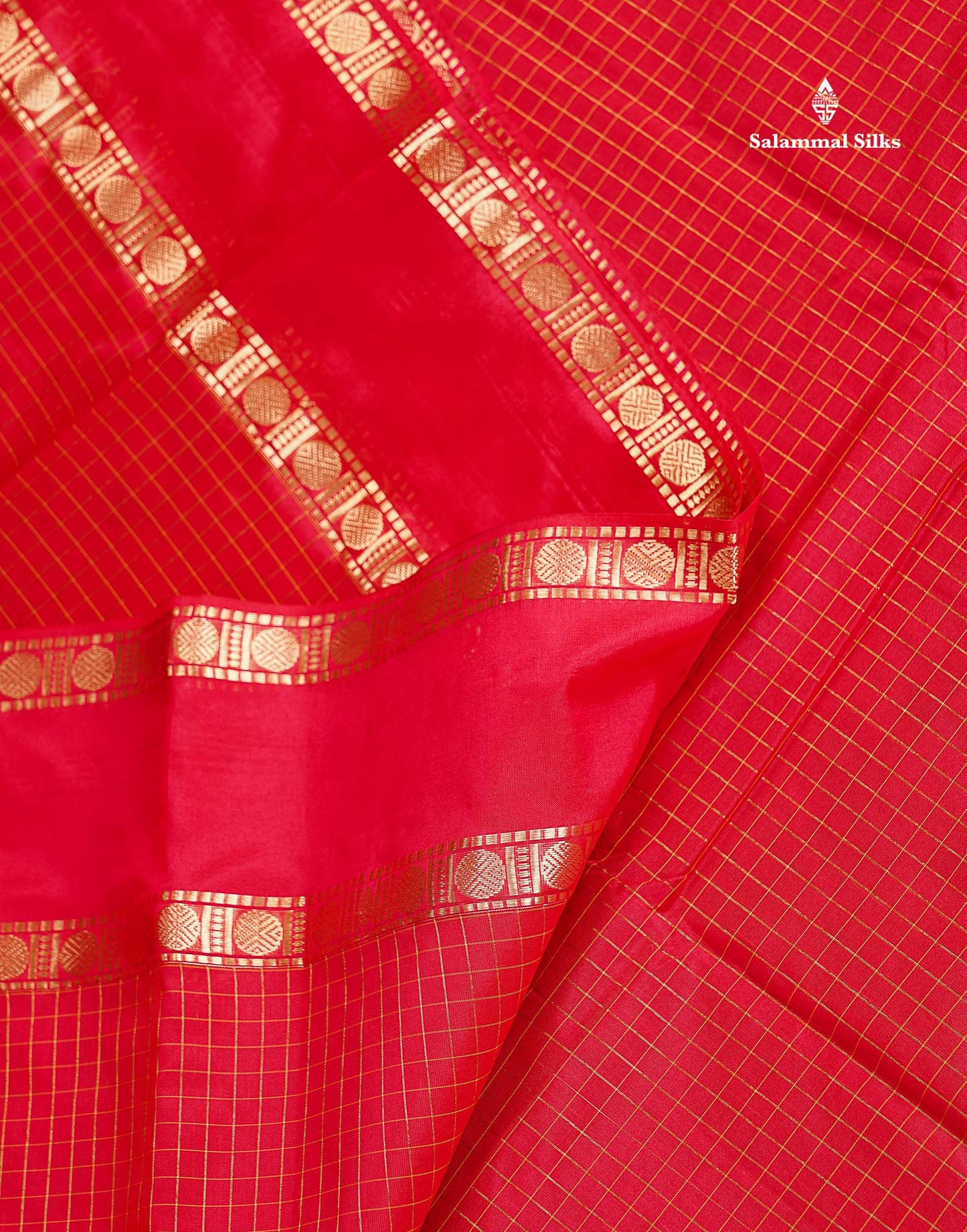 Semi Silk Saree - Orange Colour Body Zari Checks With Butta & Traditional Rettapet Border