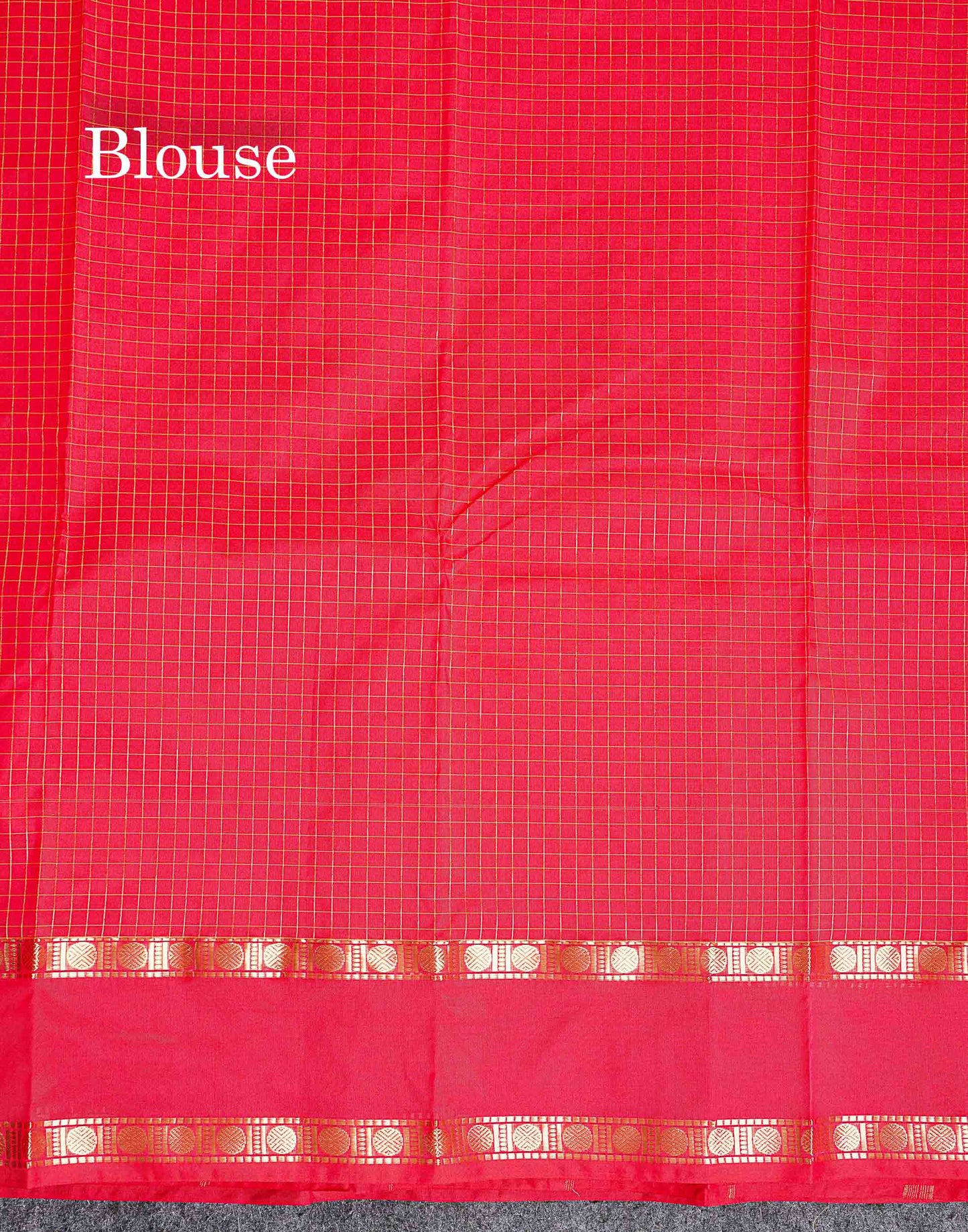 Semi Silk Saree - Orange Colour Body Zari Checks With Butta & Traditional Rettapet Border