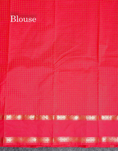 Semi Silk Saree - Orange Colour Body Zari Checks With Butta & Traditional Rettapet Border