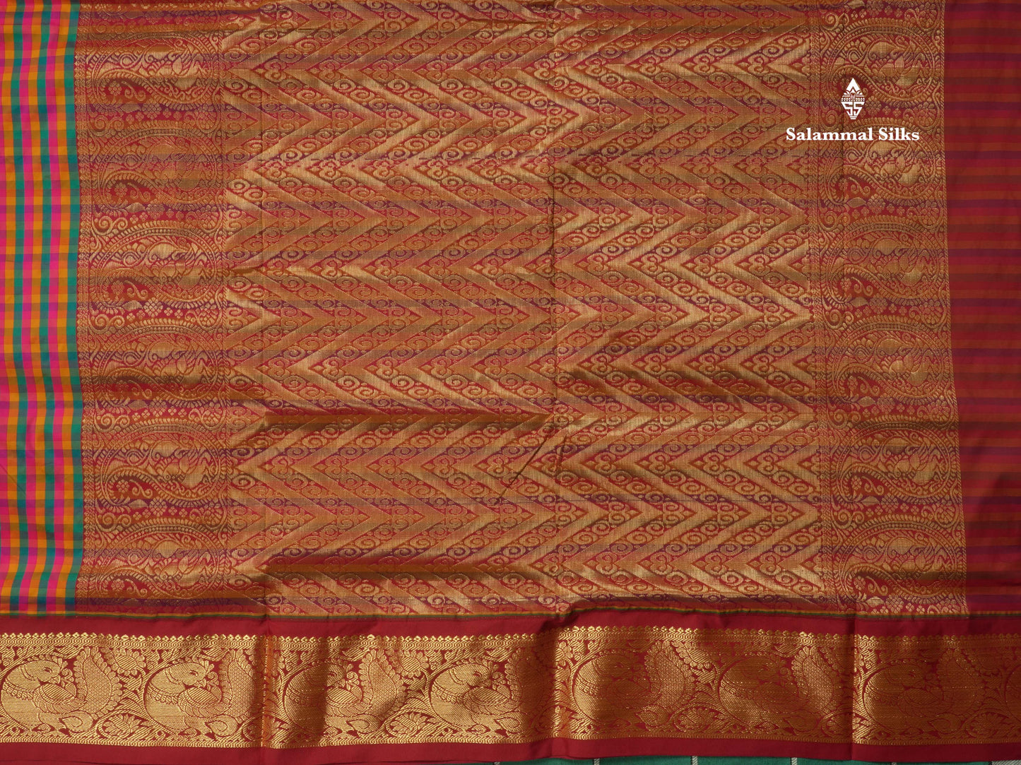 9.5 Yards Semi Silk Saree Multicolour Checks with Contrast Maroon Border