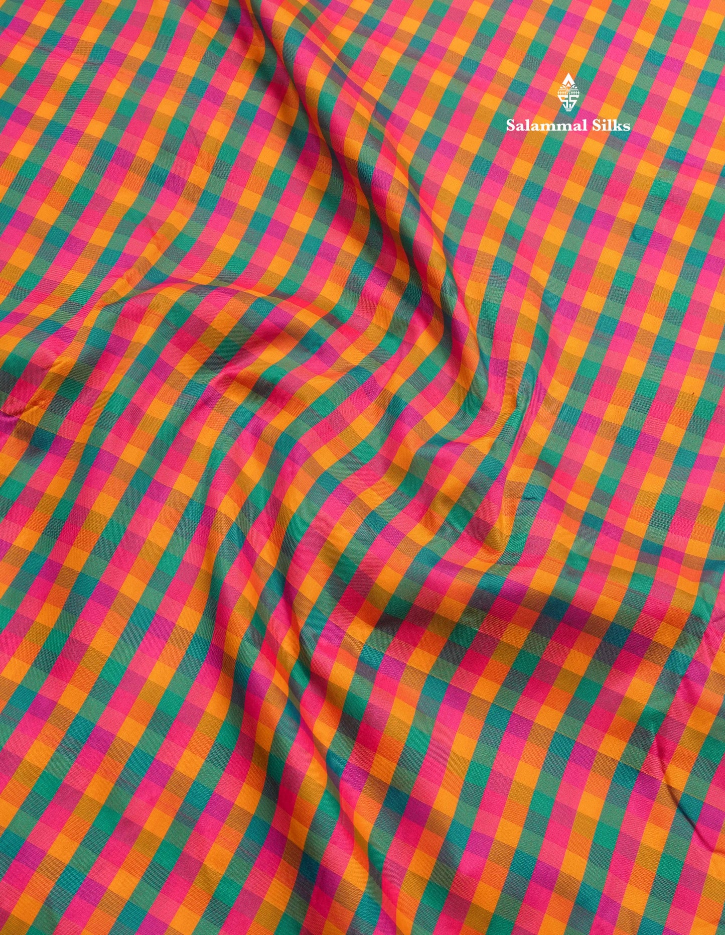 9.5 Yards Semi Silk Saree Multicolour Checks with Contrast Maroon Border