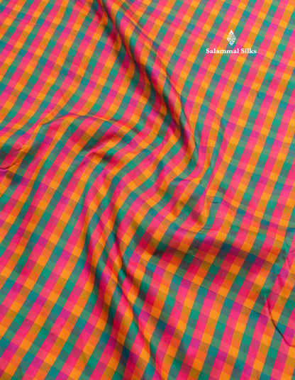 9.5 Yards Semi Silk Saree Multicolour Checks with Contrast Maroon Border