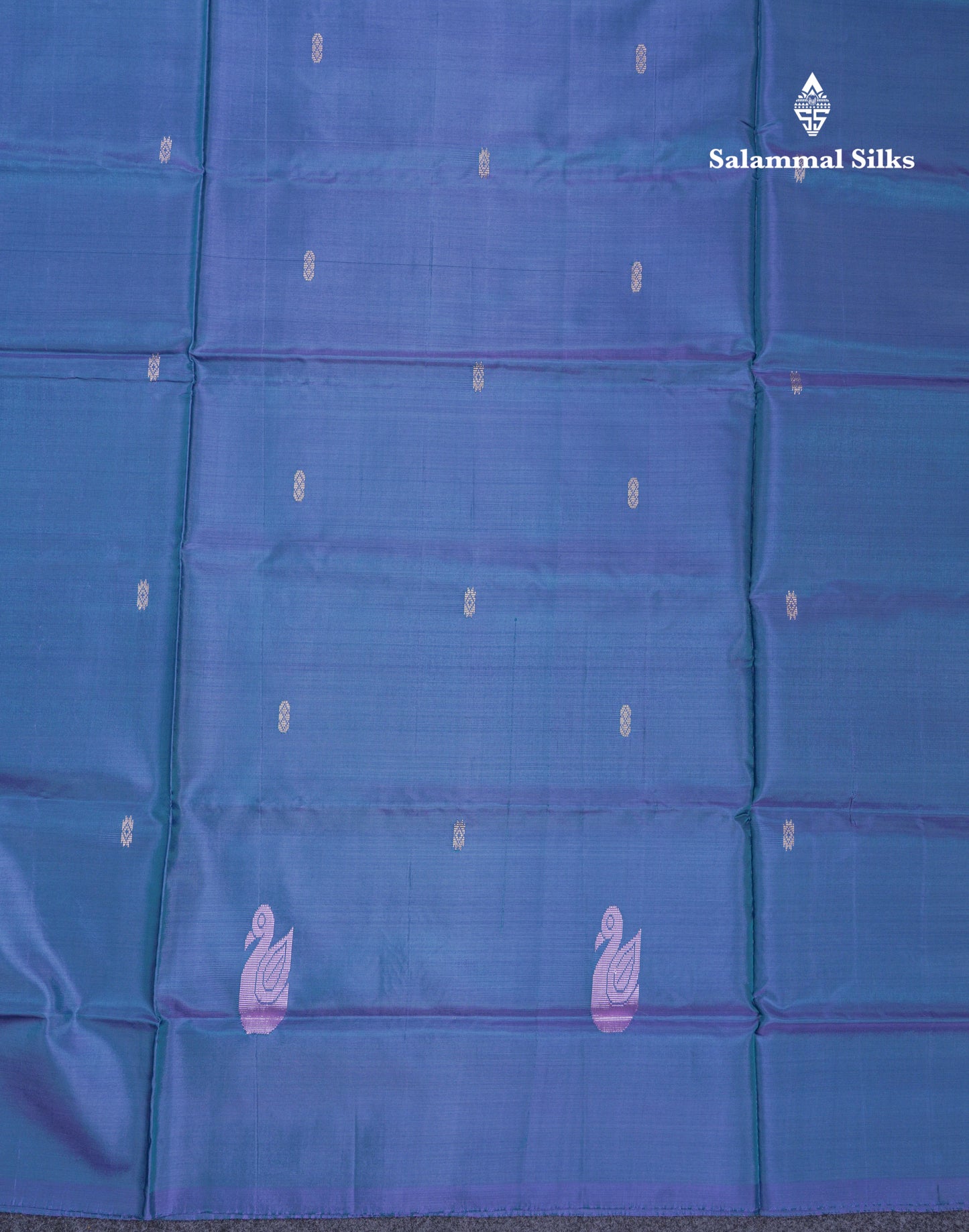 Dual Tone Peacock Blue Thread work Buttas Banana Pinth Saree (Vaazhainaar Pattu) With Contrast Orange Blouse