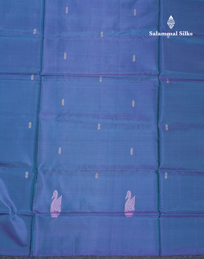 Dual Tone Peacock Blue Thread work Buttas Banana Pinth Saree (Vaazhainaar Pattu) With Contrast Orange Blouse