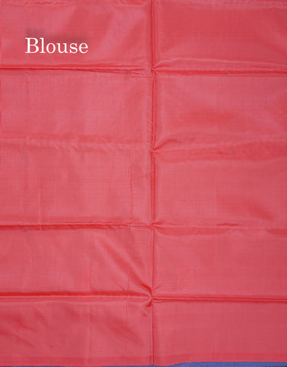 Dual Tone Peacock Blue Thread work Buttas Banana Pinth Saree (Vaazhainaar Pattu) With Contrast Orange Blouse