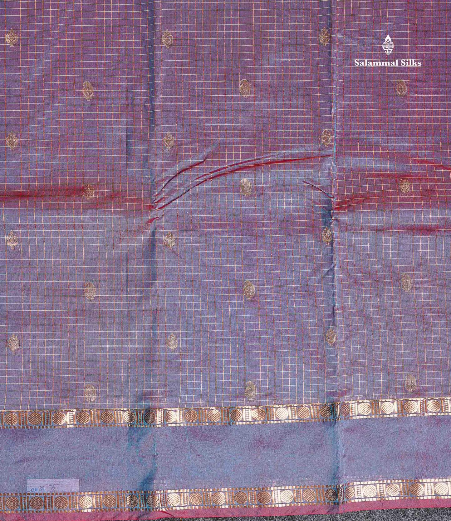 Semi Silk Saree - Orange Colour Body Zari Checks With Butta & Traditional Rettapet Border