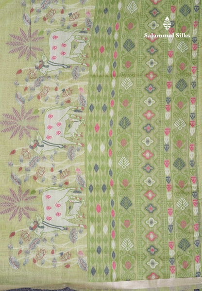 Beautiful Baby Pink Thread Work Buttas Muga Cotton Saree With Small Ribbon Border