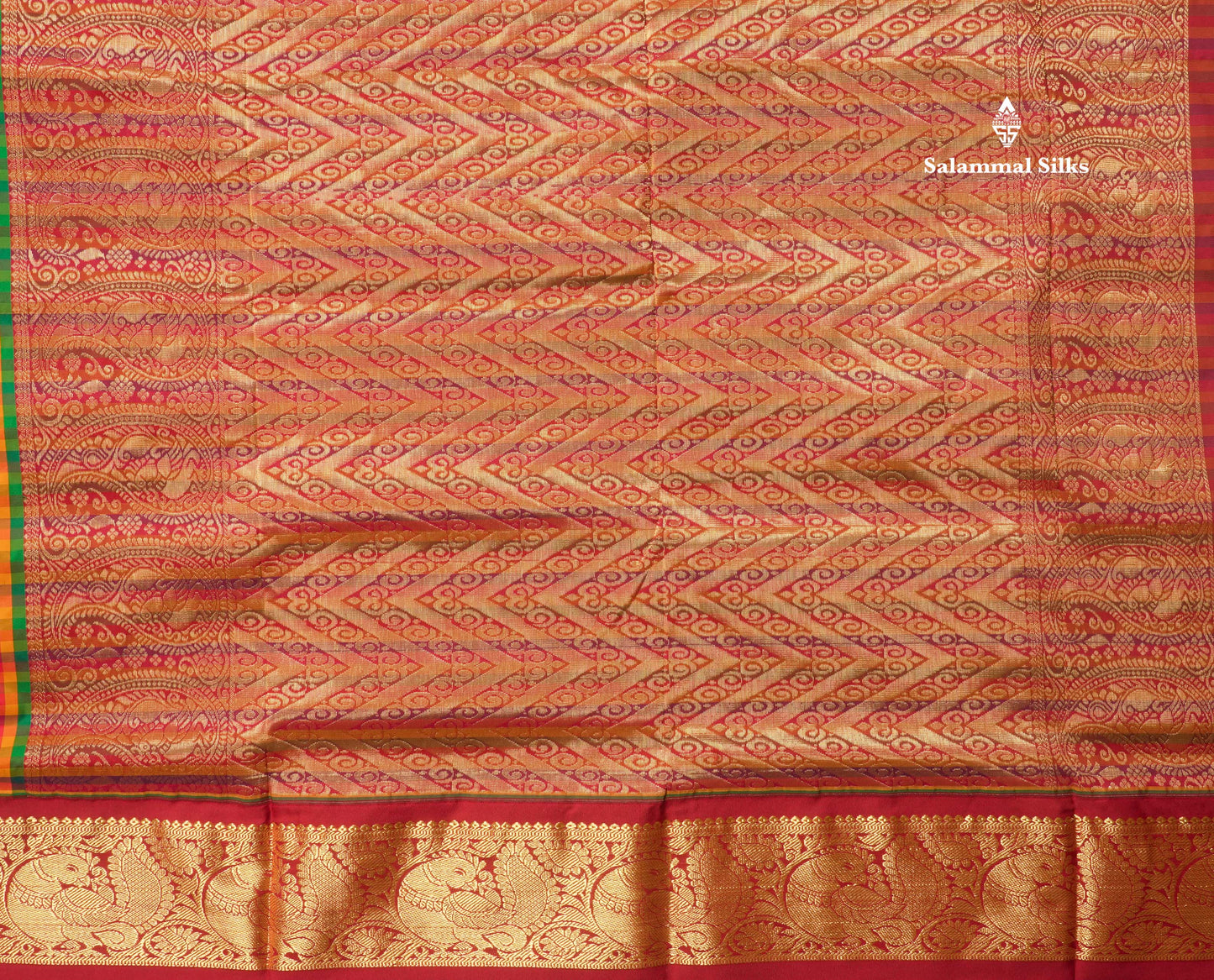 9.5 Yards Semi Silk Saree Multicolour Checks with Contrast Maroon Border