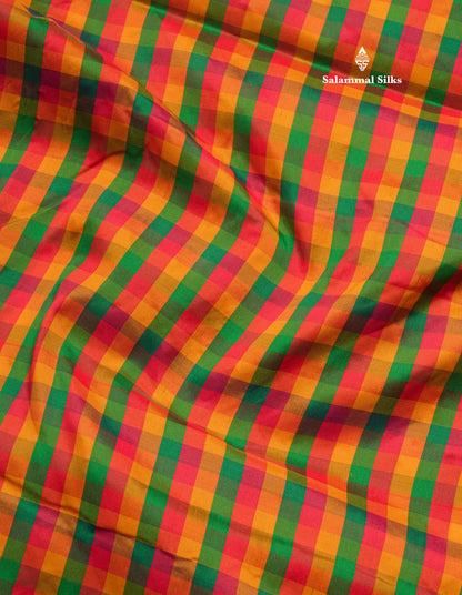 9.5 Yards Semi Silk Saree Multicolour Checks with Contrast Maroon Border