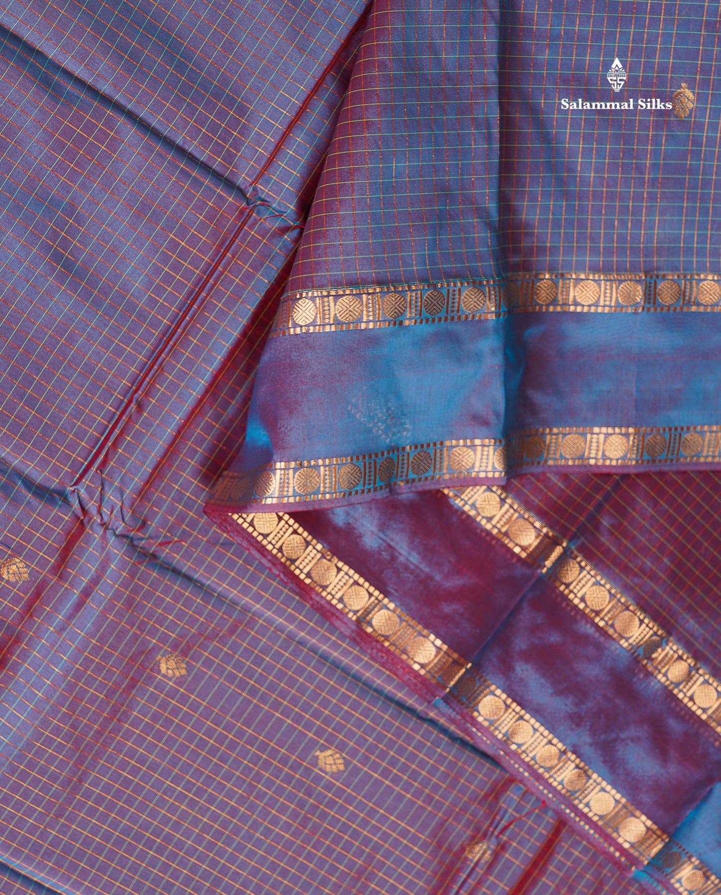 Semi Silk Saree - Orange Colour Body Zari Checks With Butta & Traditional Rettapet Border