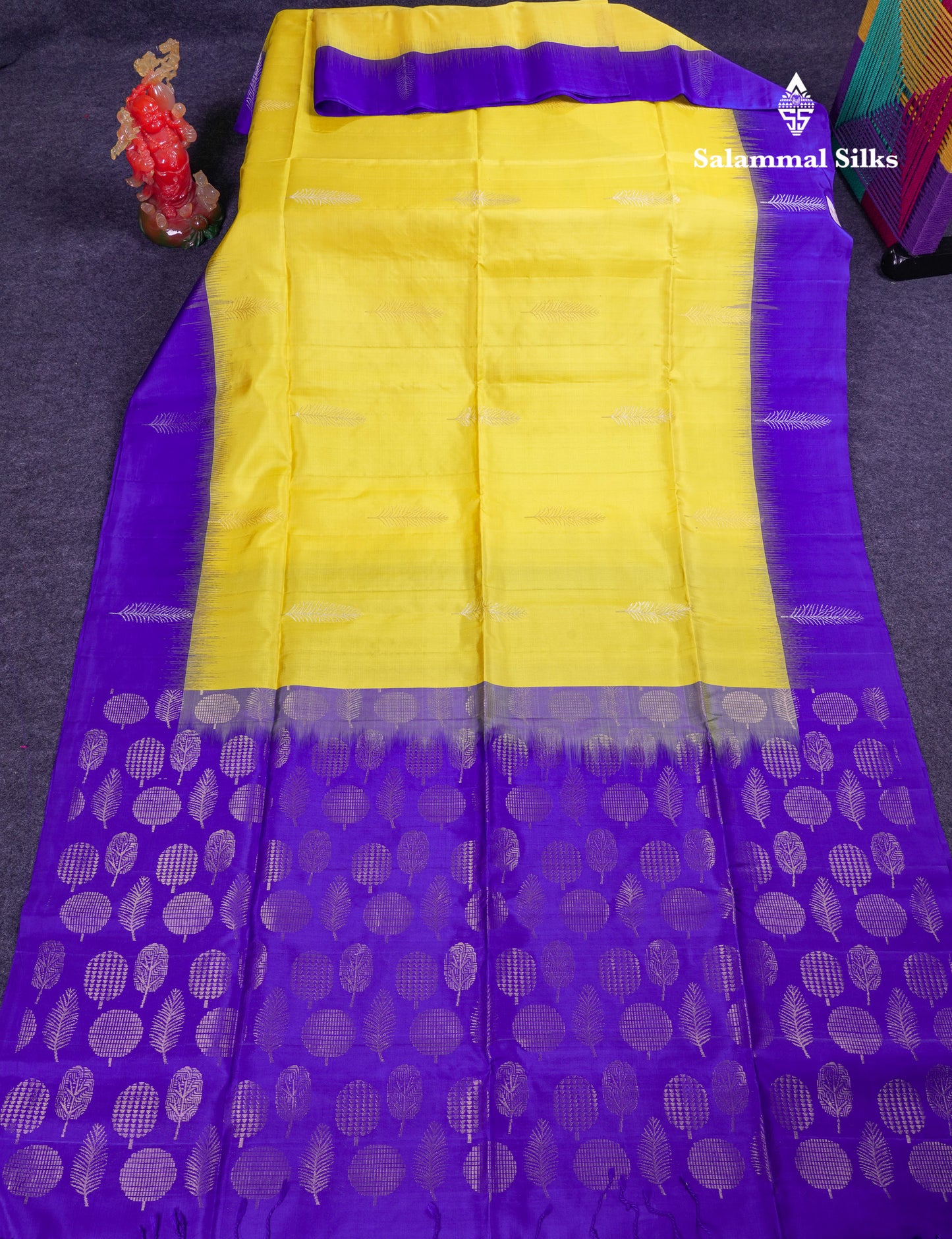 Beautiful Yellow Pure Kanjivaram Soft Silk Saree With Contrast Royal Blue Fancy Border
