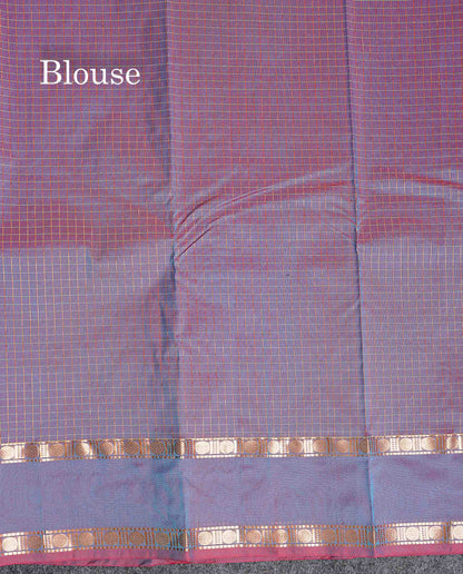 Semi Silk Saree - Orange Colour Body Zari Checks With Butta & Traditional Rettapet Border