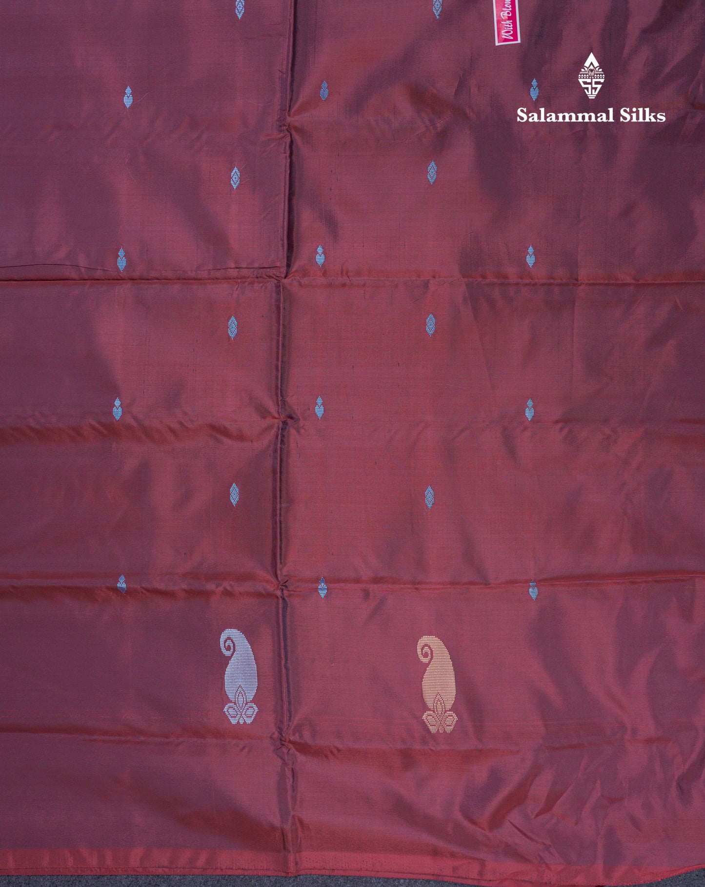Sandal Thread work Buttas Banana Pinth Saree (Vaazhainaar Pattu) With Contrast Dark Maroon Blouse