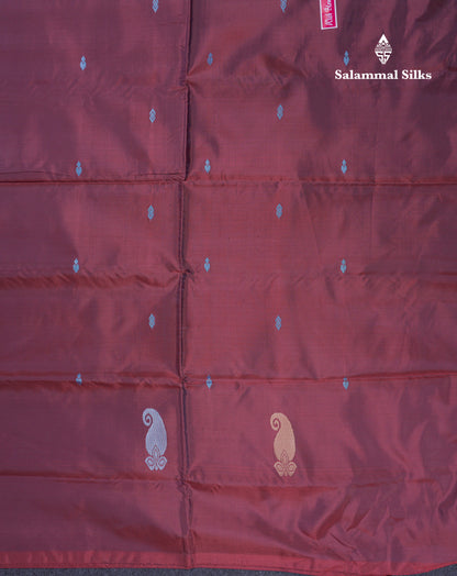 Sandal Thread work Buttas Banana Pinth Saree (Vaazhainaar Pattu) With Contrast Dark Maroon Blouse