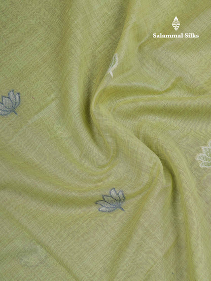 Beautiful Baby Pink Thread Work Buttas Muga Cotton Saree With Small Ribbon Border