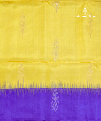 Beautiful Yellow Pure Kanjivaram Soft Silk Saree With Contrast Royal Blue Fancy Border